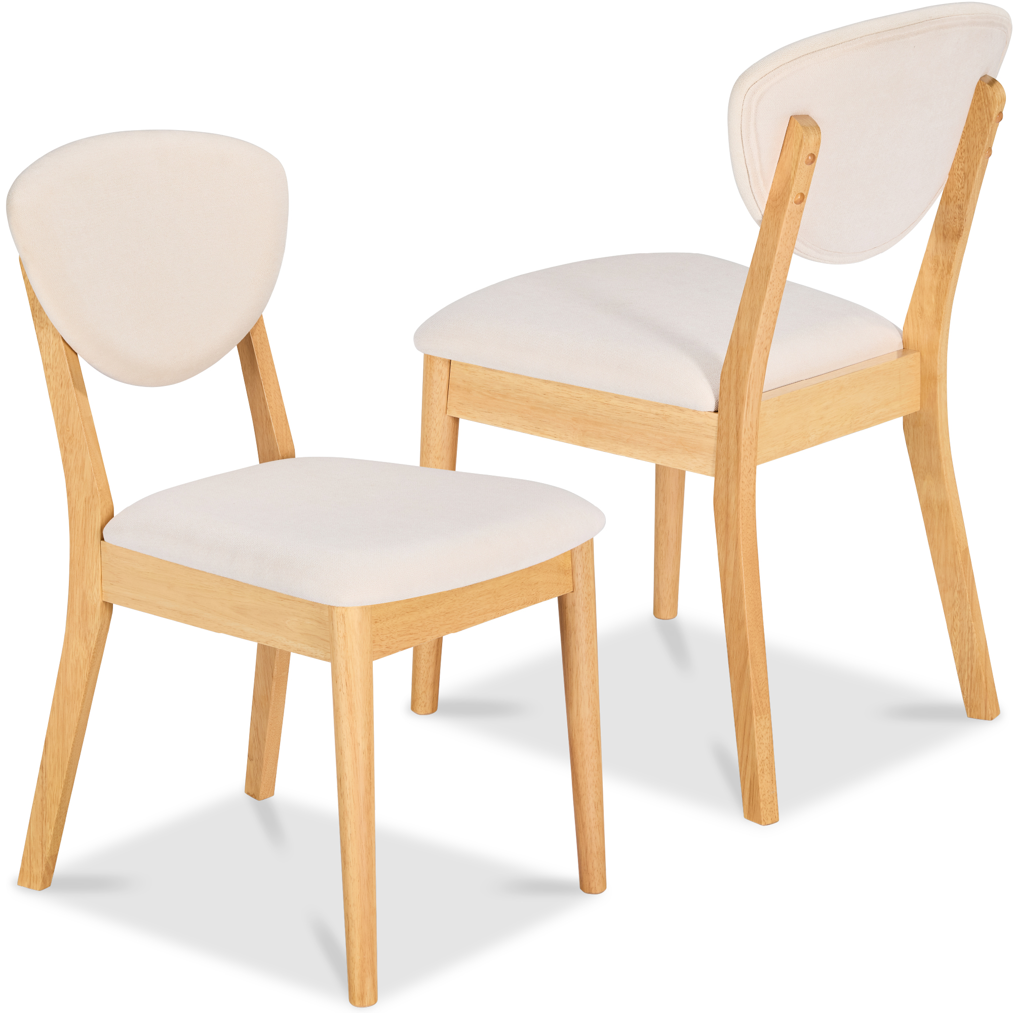 Best Choice Products 2-Piece Mid-Century Modern Wood & Upholstered Dining Chair Set - Oak/Cream