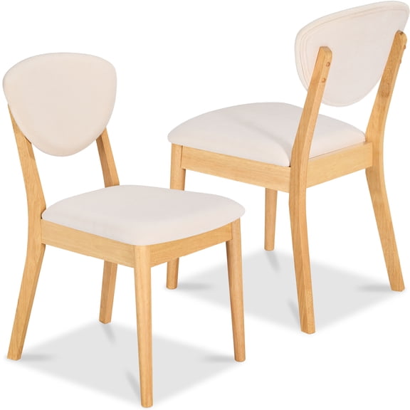 Best Choice Products 2-Piece Mid-Century Modern Wood & Upholstered Dining Chair Set - Oak/Cream