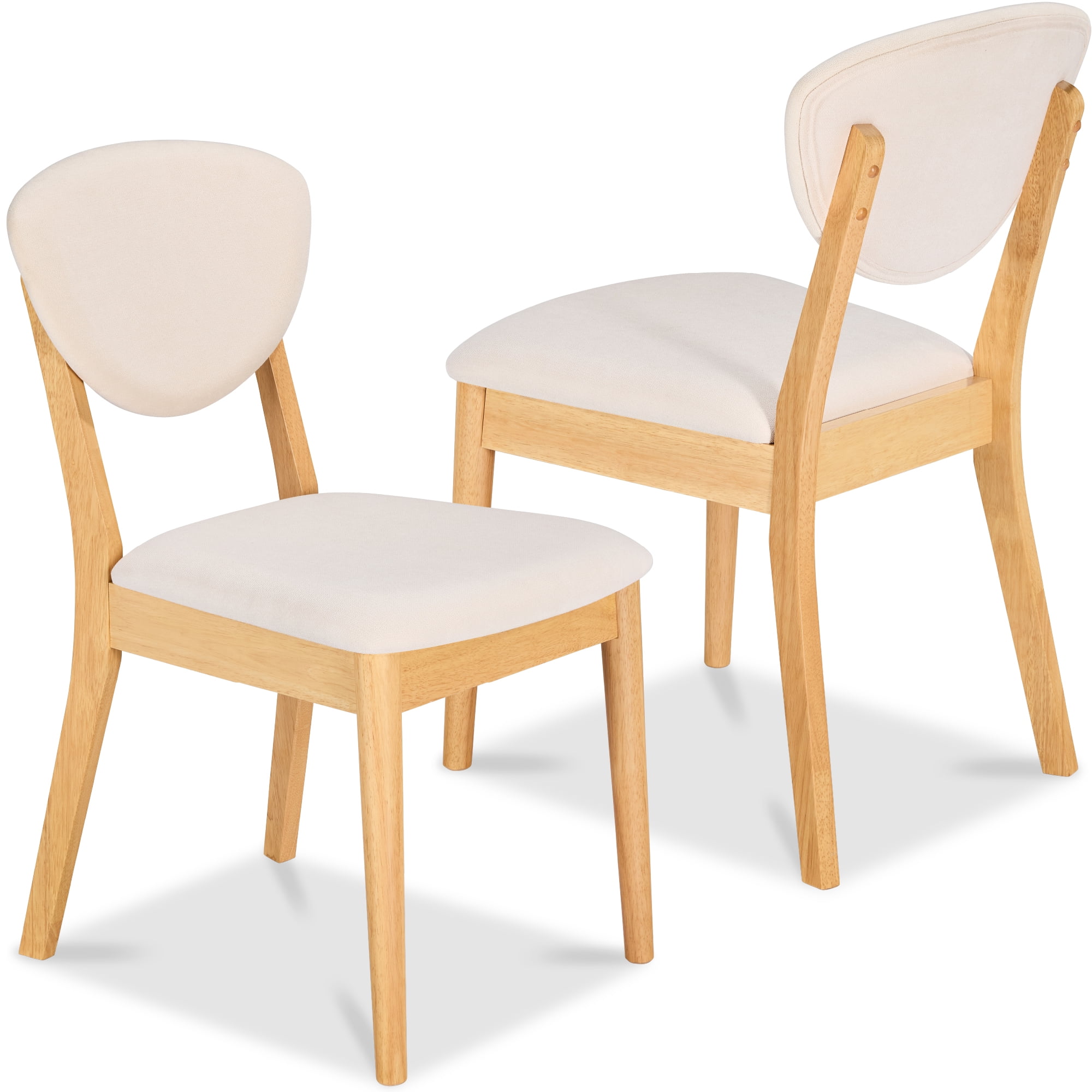 Light Oak and Cream Upholstered Mid-Century Modern Side Chairs, Set of 2