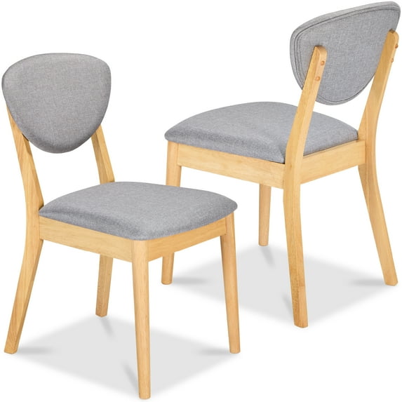 Best Choice Products 2-Piece Mid-Century Modern Wood & Upholstered Dining Chair Set - Oak/Light Gray