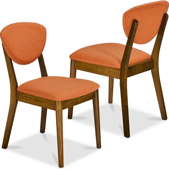 Best Choice Products 2-Piece Mid-Century Modern Wood & Upholstered Dining Chair Set - Walnut/Burnt Orange