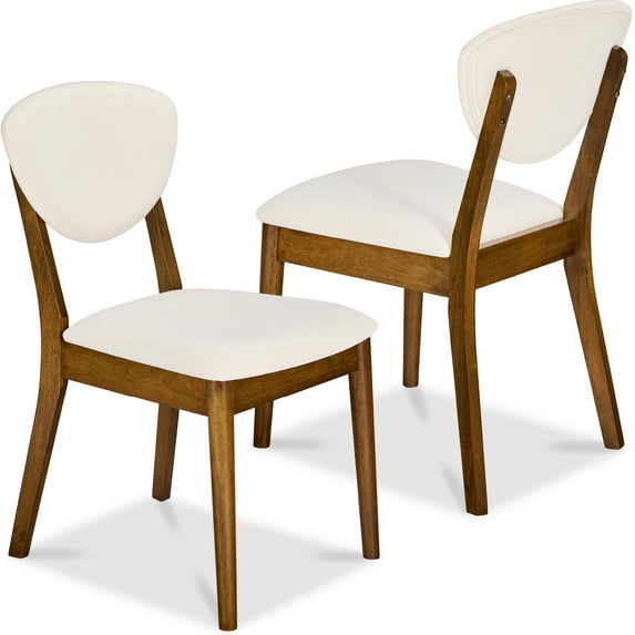 Best Choice Products 2-Piece Mid-Century Modern Wood & Upholstered Dining Chair Set - Walnut/Cream