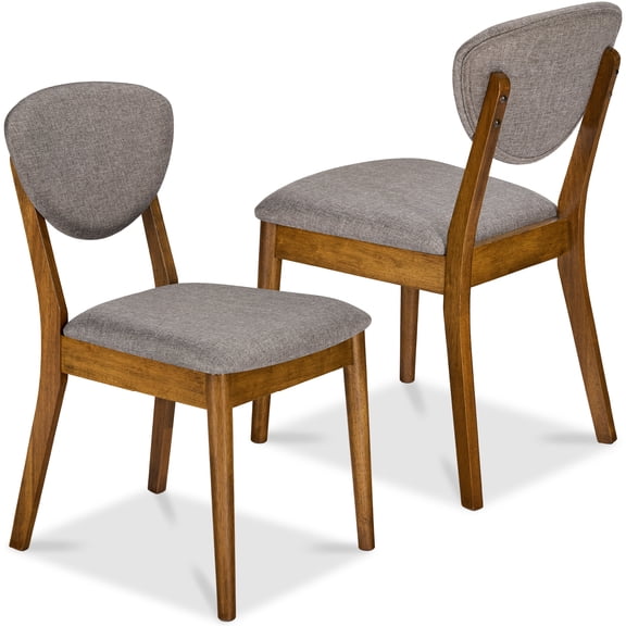 Best Choice Products 2-Piece Mid-Century Modern Wood & Upholstered Dining Chair Set - Walnut/Medium Gray