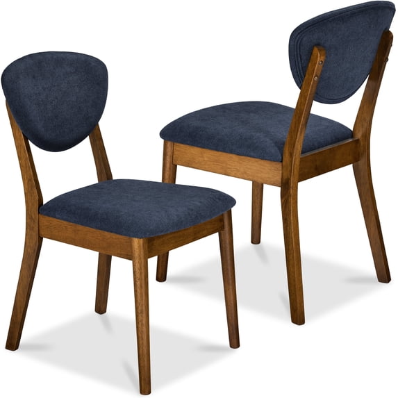 Best Choice Products 2-Piece Mid-Century Modern Wood & Upholstered Dining Chair Set - Walnut/Navy Blue
