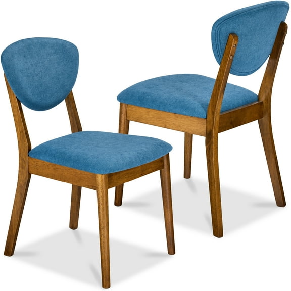 Best Choice Products 2-Piece Mid-Century Modern Wood & Upholstered Dining Chair Set - Walnut/Ocean Blue