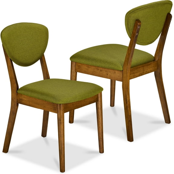 Best Choice Products 2-Piece Mid-Century Modern Wood & Upholstered Dining Chair Set - Walnut/Olive