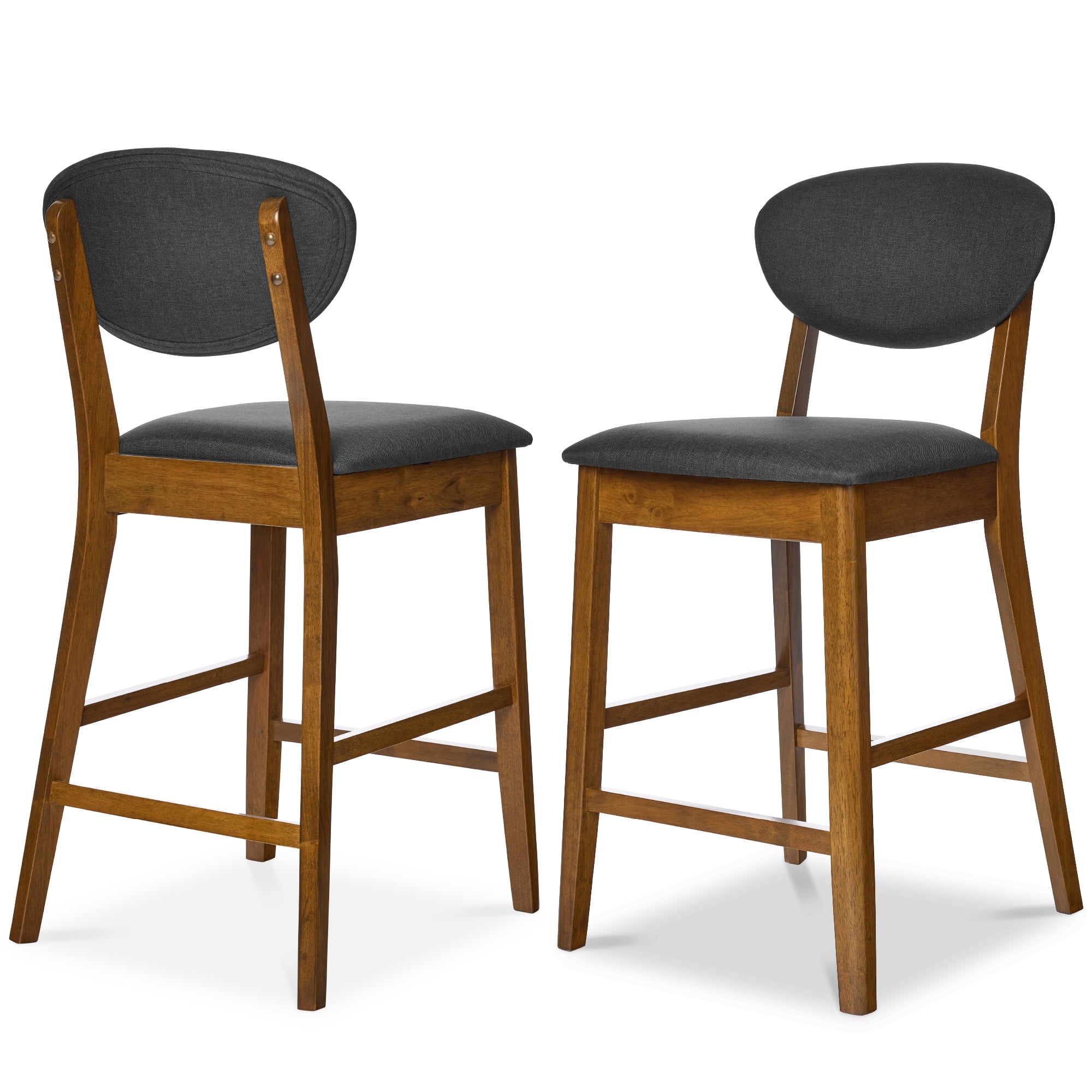 Best Choice Products Set of 2 Counter-Height Bar Stools, Armless W/Upholstered Seat Cushion & Backrest - Walnut/Charcoal