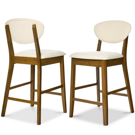 Best Choice Products Set of 2 Counter-Height Bar Stools, Armless W/ Upholstered Seat Cushion & Backrest - Walnut/Cream