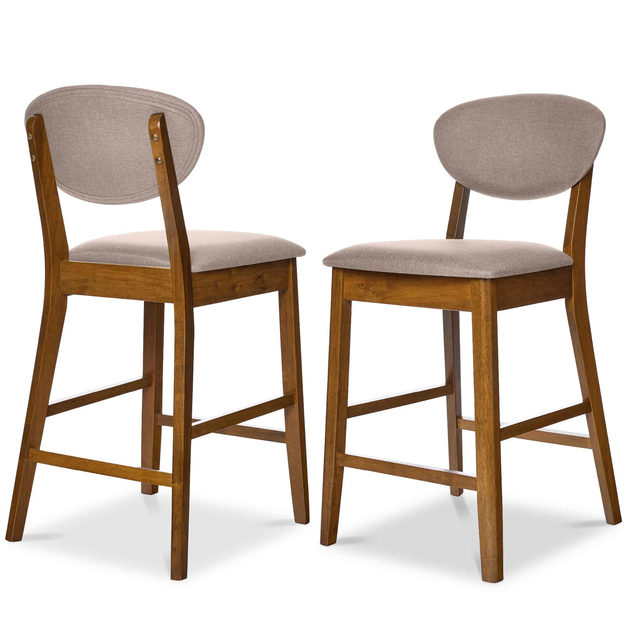 Walnut and Gray Upholstered Wood Counter Height Bar Stool Set, 2-Piece