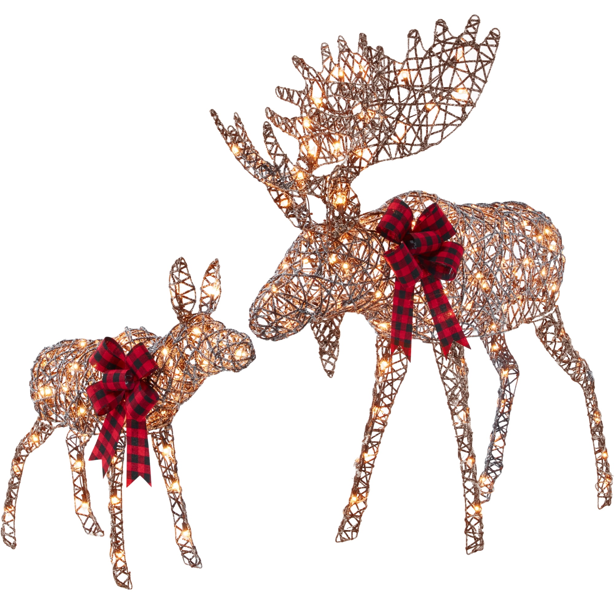 Best Choice Products 2-Piece Moose Family Lighted Christmas Yard Decor Set w/ 170 LED Lights, Stakes, Zip Ties - Rattan
