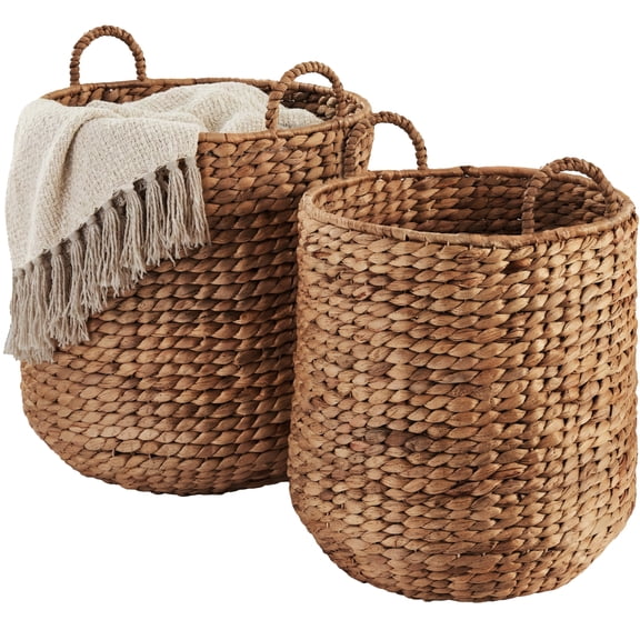 Best Choice Products 2-Piece Round Nesting Baskets W/Handles, Water Hyacinth Plant Holder & Storage Organizer - Chestnut