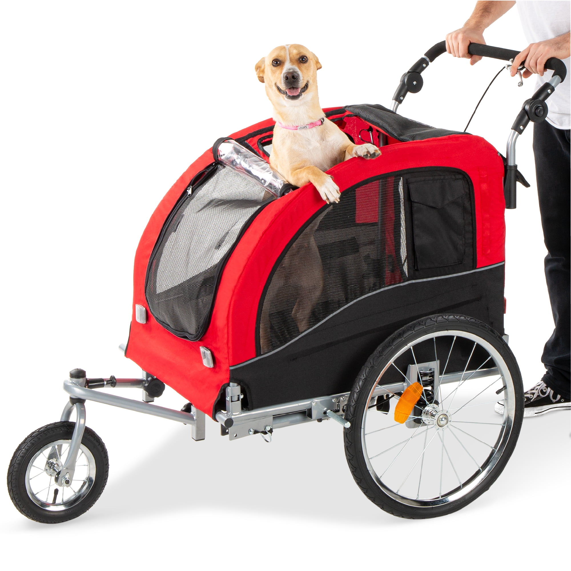 Best Choice Products 2-in-1 Dog Bike Trailer, Pet Stroller Bicycle Carrier  w/ Hitch, Brakes, Visibility Flag, Reflector 