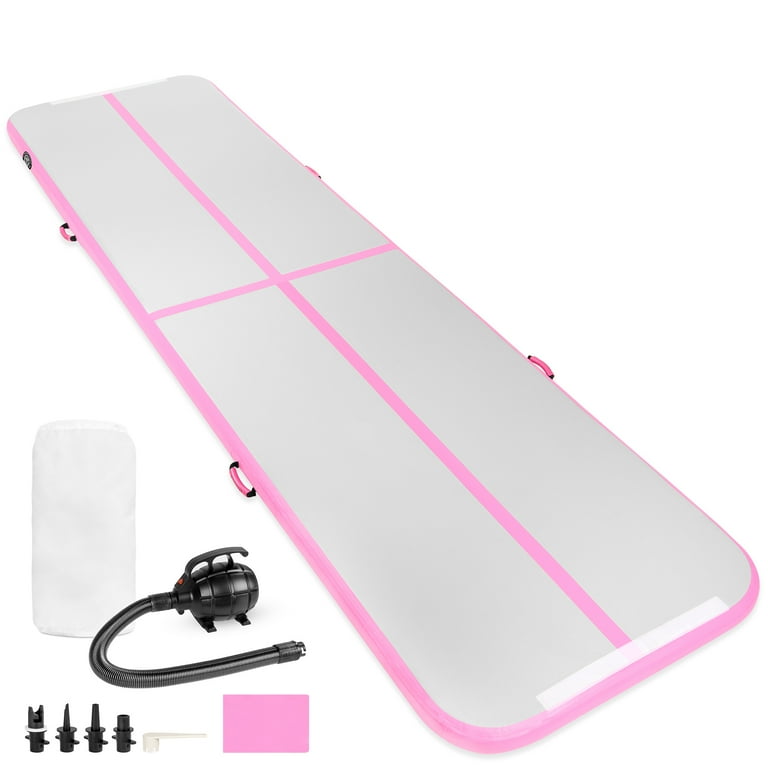 Best Choice Products 20ft Portable Inflatable Gymnastics Tumbling Training Air Floor Mat w Pump Carry Bag Pink
