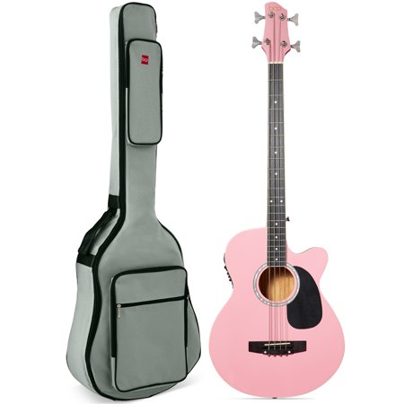 Best Choice Products 22-Fret Full Size Acoustic Electric Bass Guitar w/ 4-Band Equalizer, Truss Rod, Padded Gig Bag - Pink