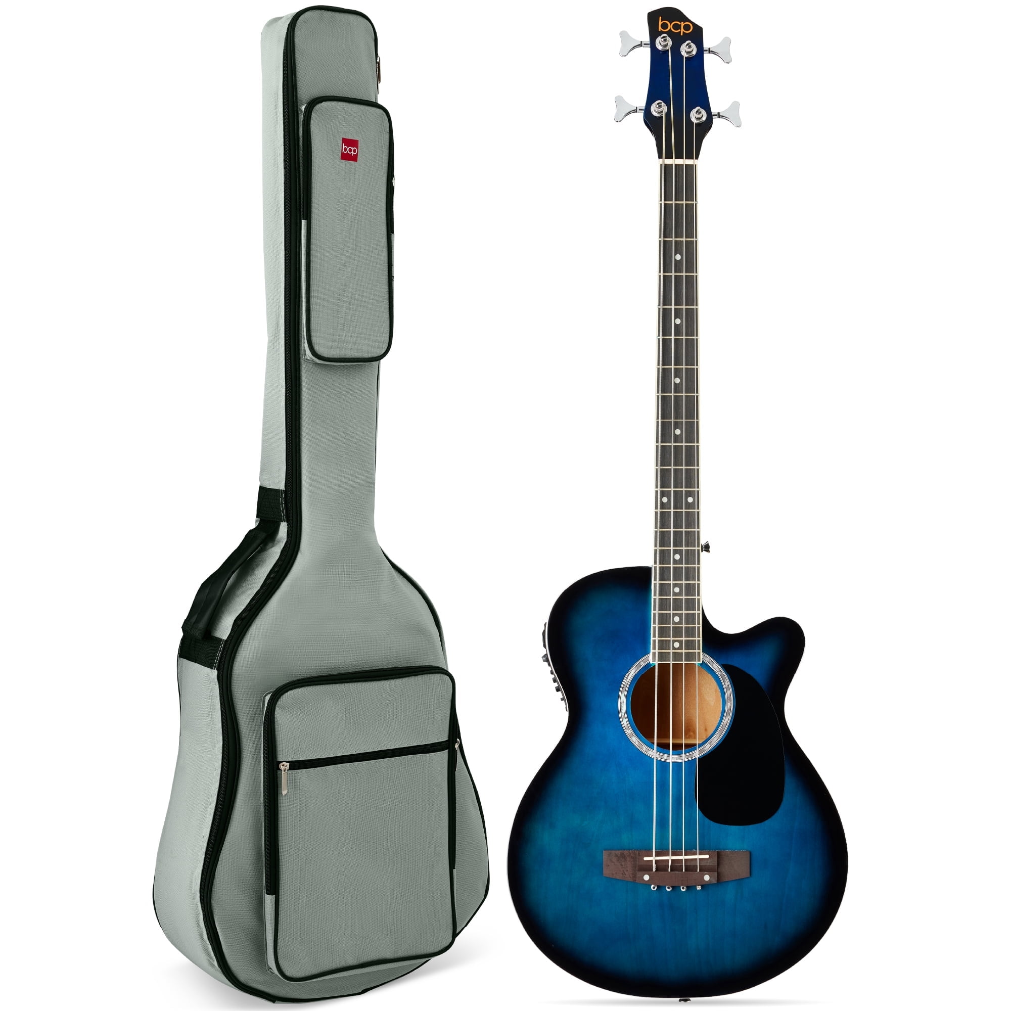 Best Choice Products 22 Fret Full Size Acoustic Electric Bass Guitar w 4 Band Equalizer Truss Rod Blue
