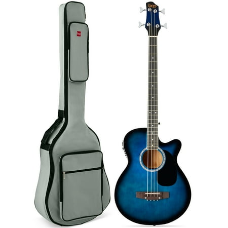 Best Choice Products 22-Fret Full Size Acoustic Electric Bass Guitar w/ 4-Band Equalizer, Truss Rod, Padded Gig Bag - Blue