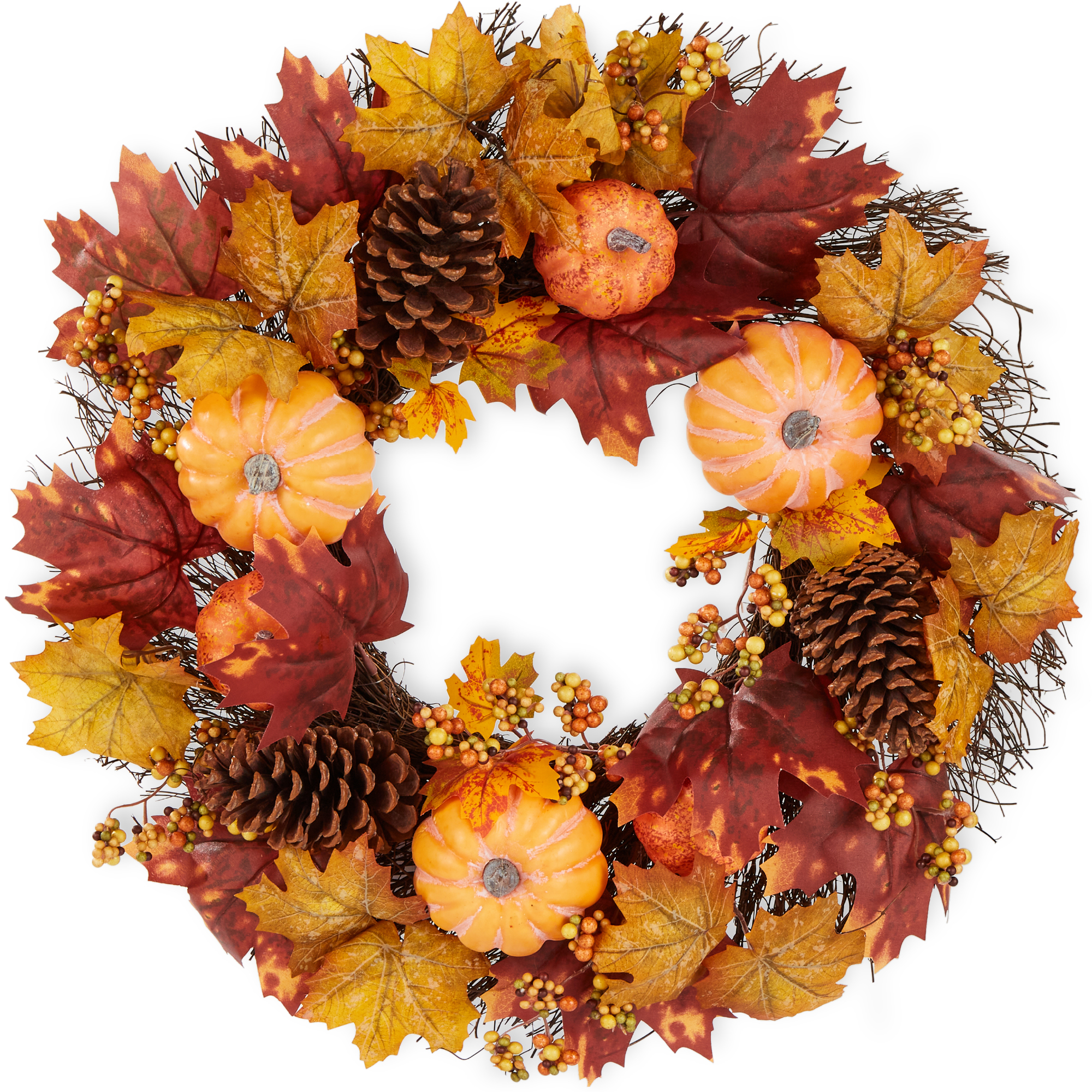 Best Choice Products 24in Artificial Fall Wreath, Autumn Thanksgiving Holiday Decoration w/ Pumpkins, Pine Cones - image 1 of 7