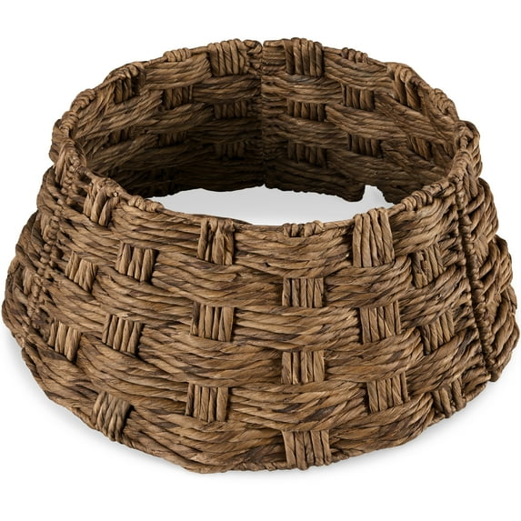 Best Choice Products 24in Basket Woven Hyacinth Christmas Tree Collar, Skirt Accessory w/ Cord Cut-Out - Chestnut