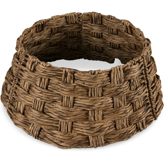Best Choice Products 24in Basket Woven Hyacinth Christmas Tree Collar, Skirt Accessory w/ Cord Cut-Out - Chestnut