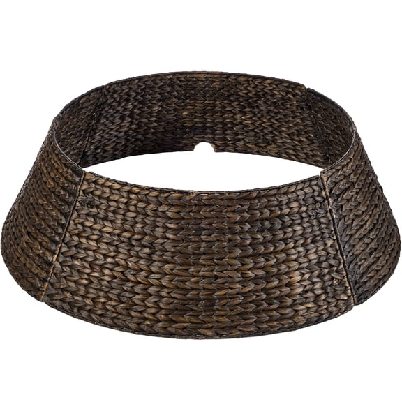 Best Choice Products 24in Woven Hyacinth Christmas Tree Collar, Tree Skirt Accessory w/ Cord Cut-Out - Espresso