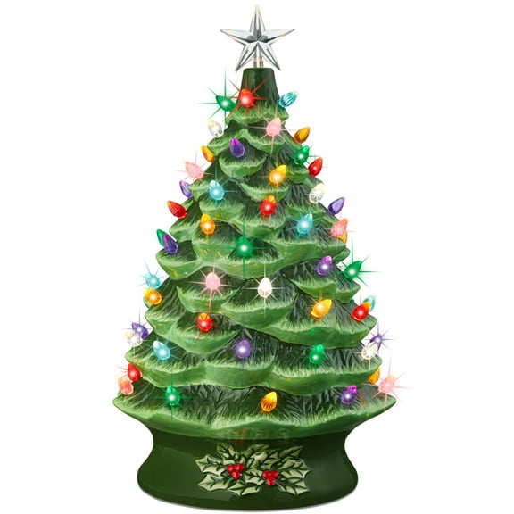 Best Choice Products 24in X-Large Pre-Lit Ceramic Christmas Tree Decor w/ 74 Multicolor Bulbs, LED Light - Green