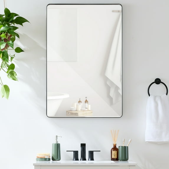 Best Choice Products 24x36in Recessed Bathroom Vanity 2-Way Wall Mirror w/ Rounded Corners, Anti-Blast Film