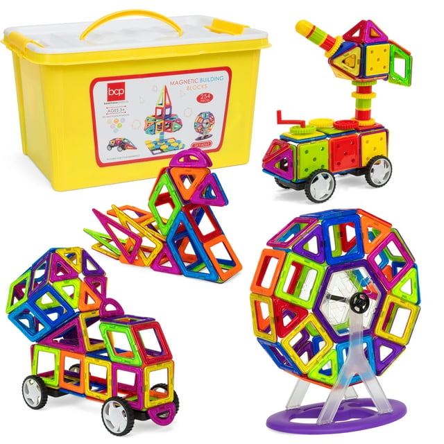 Best Choice Products 254-Piece Kids Magnetic Building Block Tiles Educational STEM Toy Set w/ Storage Box - Multicolor