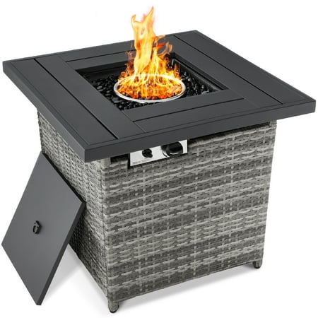 Best Choice Products 28in Propane Gas Fire Pit Table 50,000 BTU Outdoor Wicker w/ Glass Beads, Tank Holder - Ash Gray