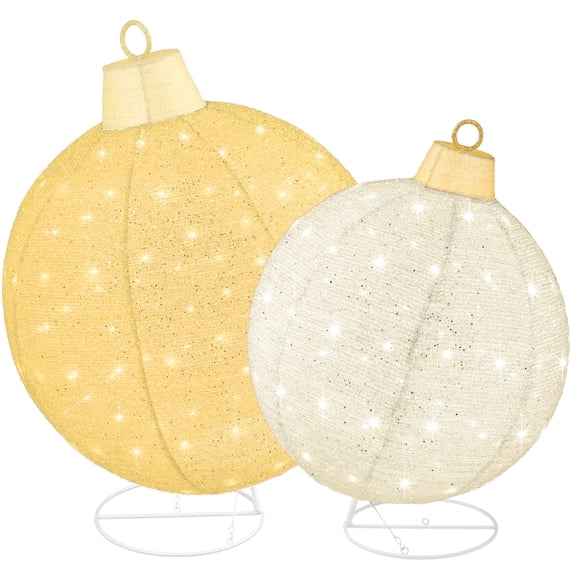 Best Choice Products 2pc Lighted Pop-Up Christmas Ornaments Outdoor Holiday Decoration w/ 180 LED Lights - Gold/White