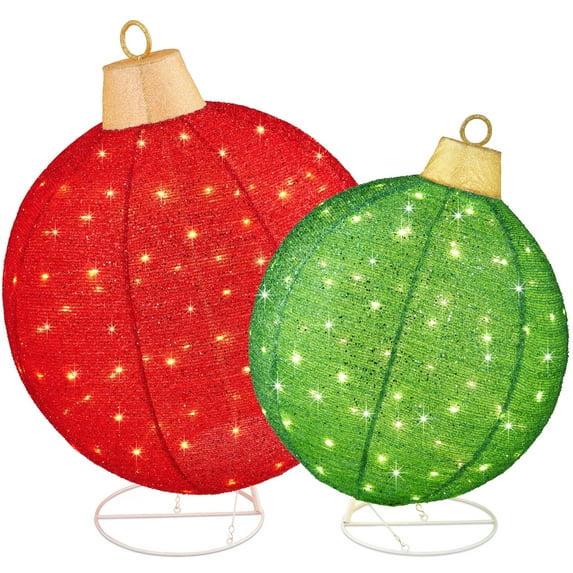 Best Choice Products 2pc Lighted Pop-Up Christmas Ornaments Outdoor Holiday Decoration w/ 180 LED Lights - Red/Green