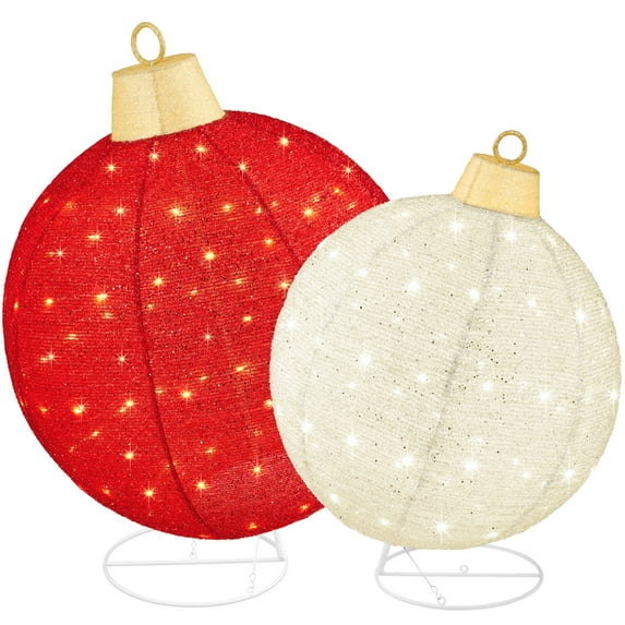 Best Choice Products 2pc Lighted Pop-Up Christmas Ornaments Outdoor Holiday Decoration w/ 180 LED Lights - Red/White