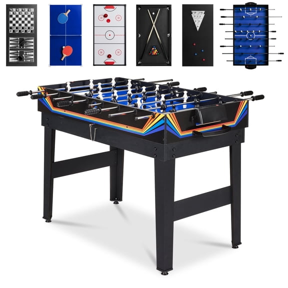 Best Choice Products 2x4ft 10-in-1 Combo Game Table Set w/ Hockey, Foosball, Pool, Shuffleboard, Ping Pong - Blue/Black