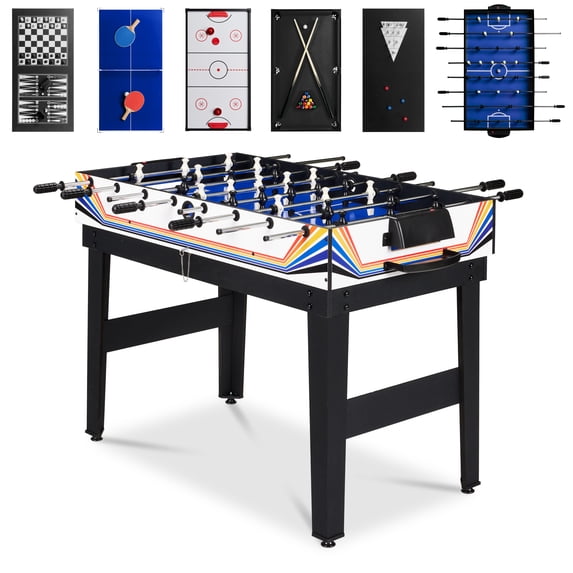 Best Choice Products 2x4ft 10-in-1 Combo Game Table Set w/ Hockey, Foosball, Pool, Shuffleboard, Ping Pong - Blue/White