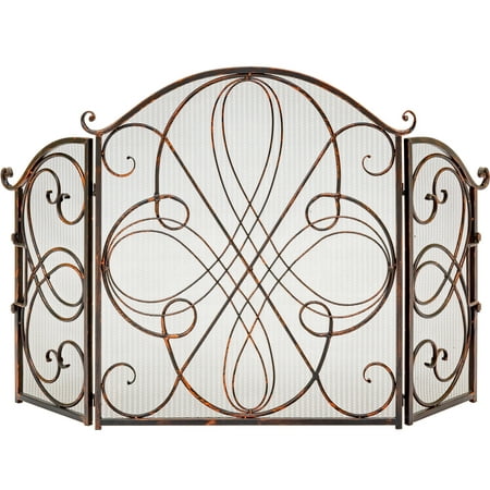 Best Choice Products 3-Panel 55x33in Wrought Iron Fireplace Safety Screen Decorative Scroll Spark Guard Cover -  Copper