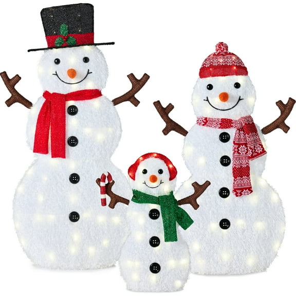 Best Choice Products 3-Piece 2D Lighted Snowman Family Set Outdoor Yard Decor w/ 135 Twinkling LED Lights