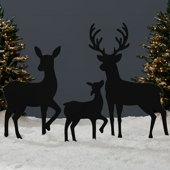 Best Choice Products 3-Piece 46in 2D Deer Family Silhouette Set, Outdoor Christmas Yard Decor w/ Buck, Doe, Fawn - Black