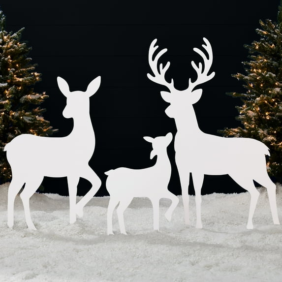 Best Choice Products 3-Piece 46in 2D Deer Family Silhouette Set, Outdoor Christmas Yard Decor w/ Buck, Doe, Fawn - White