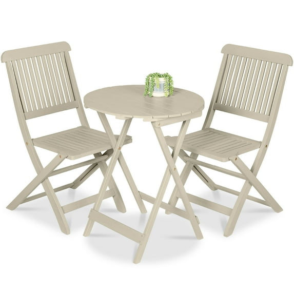 Best Choice Products 3-Piece Acacia Wood Bistro Set, Folding Patio Furniture w/ 2 Chairs, Table - Cream