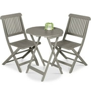 Best Choice Products 3-Piece Acacia Wood Bistro Set, Folding Patio Furniture w/ 2 Chairs, Table - Gray