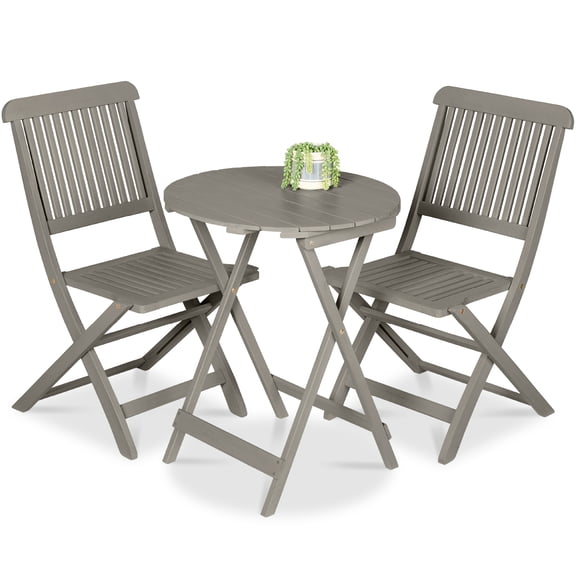 Best Choice Products 3-Piece Acacia Wood Bistro Set, Folding Patio Furniture w/ 2 Chairs, Table - Gray