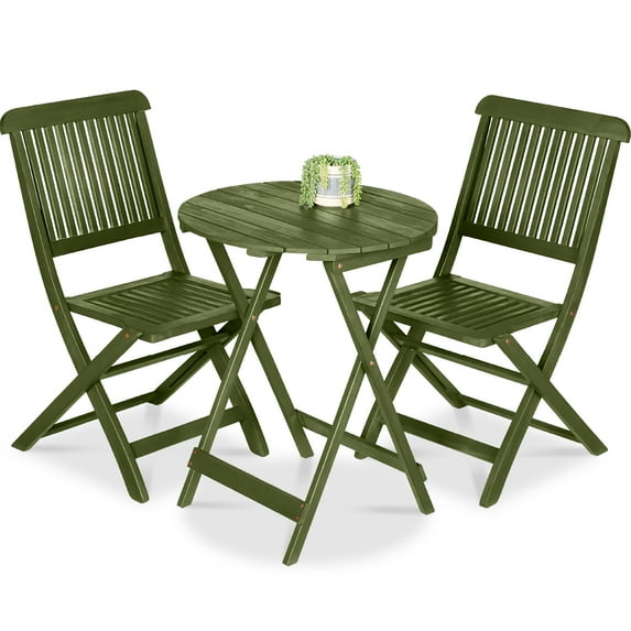Best Choice Products 3-Piece Acacia Wood Bistro Set, Folding Patio Furniture w/ 2 Chairs, Table - Olive