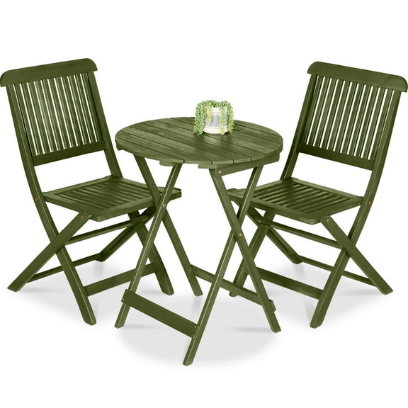 Best Choice Products 3-Piece Acacia Wood Bistro Set, Folding Patio Furniture w/ 2 Chairs, Table - Olive