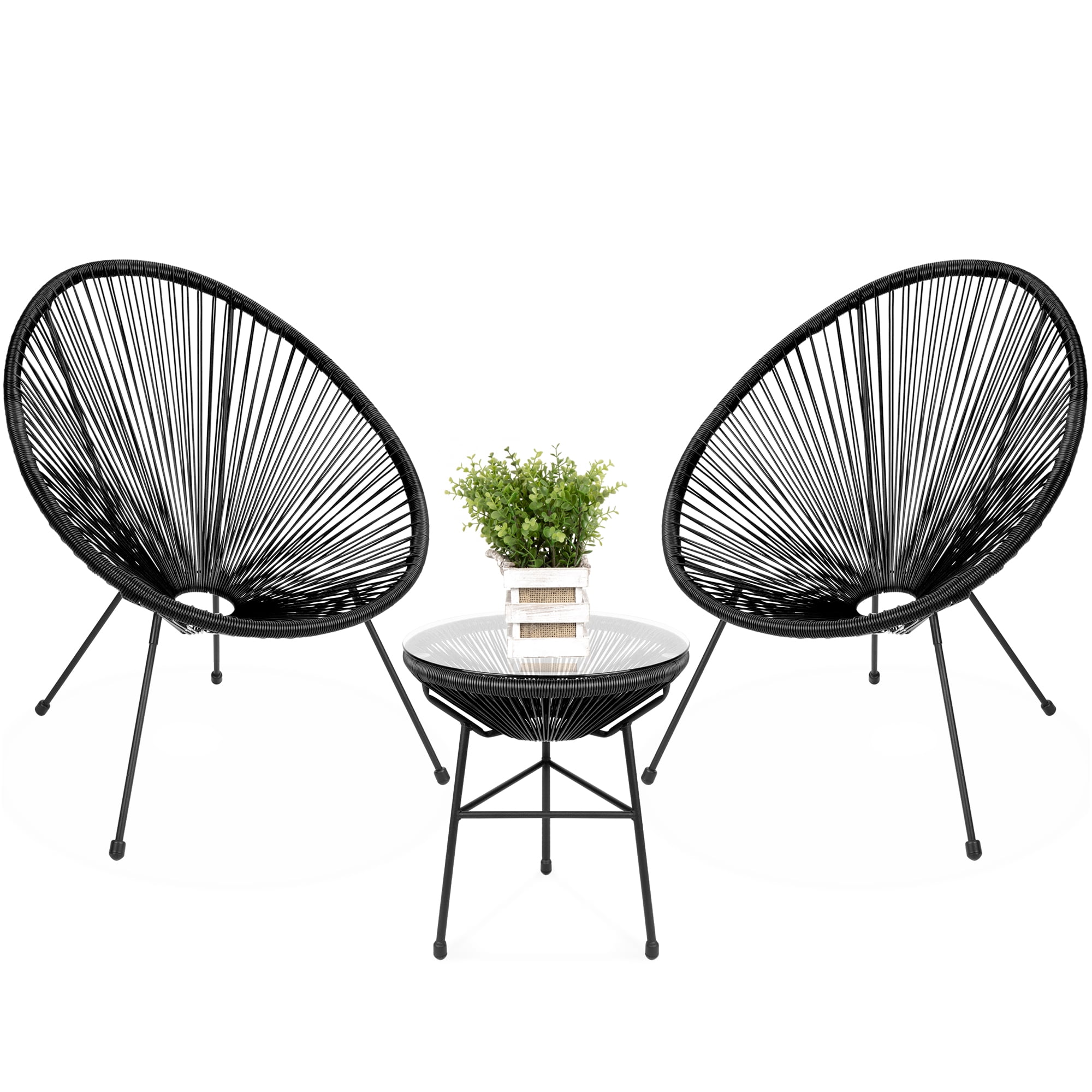 Black Acapulco 3-Piece Patio Bistro Set with Glass Table
