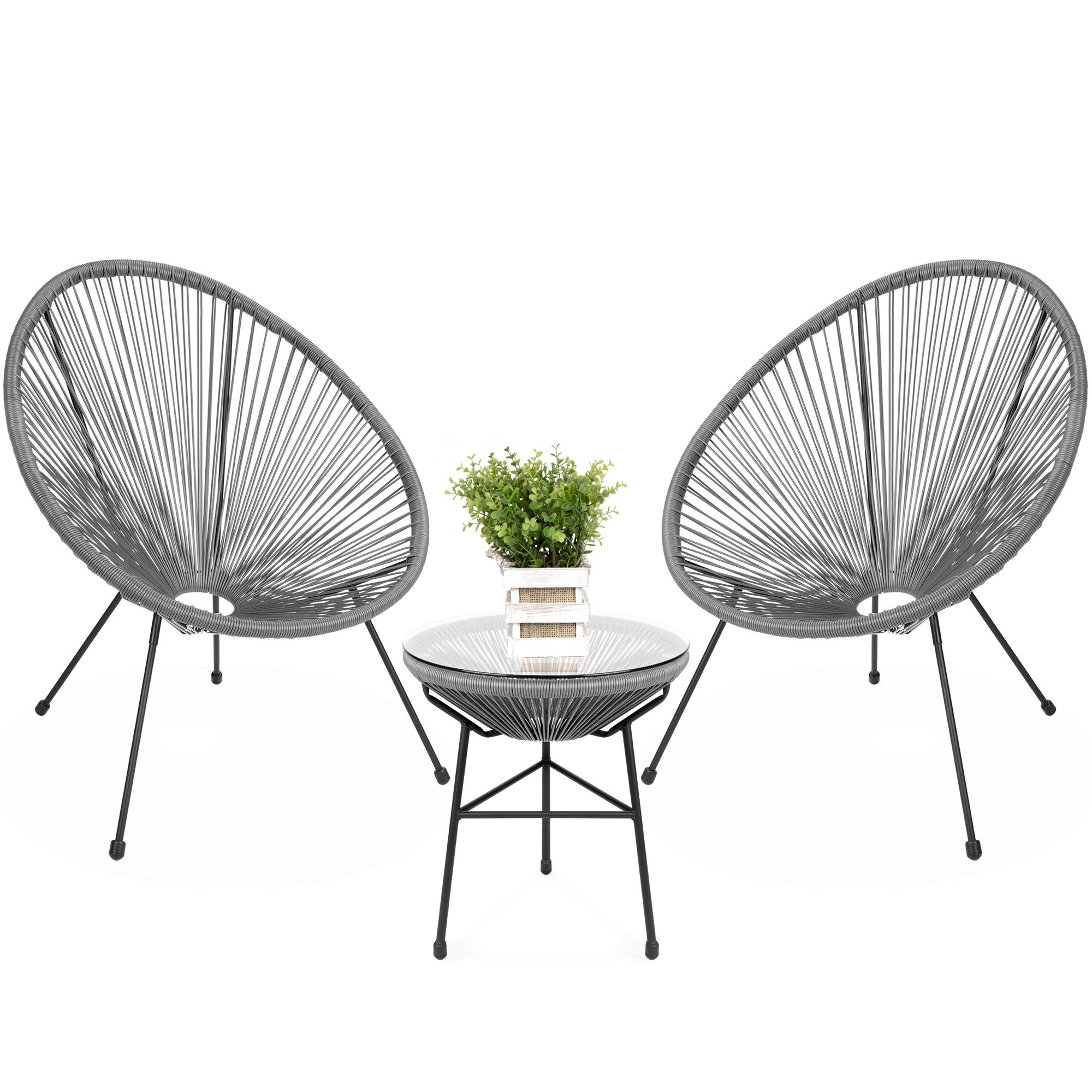 Best Choice Products 3-Piece All-Weather Patio Acapulco Bistro Furniture Set w/ Rope, Glass Top Table - Gray - image 1 of 7