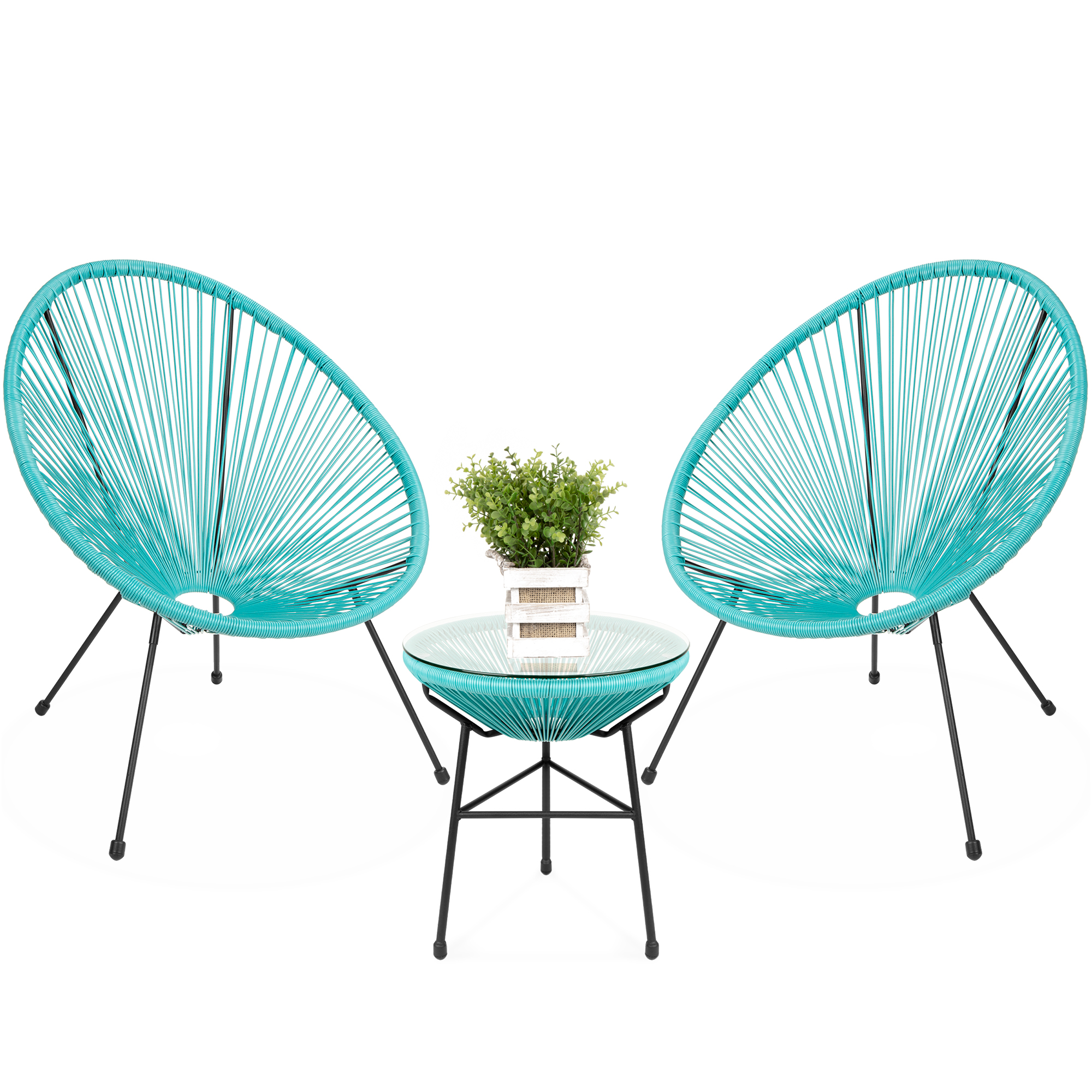 Best Choice Products 3-Piece All-Weather Patio Acapulco Bistro Furniture Set w/ Rope, Glass Top Table - Light Blue - image 1 of 7