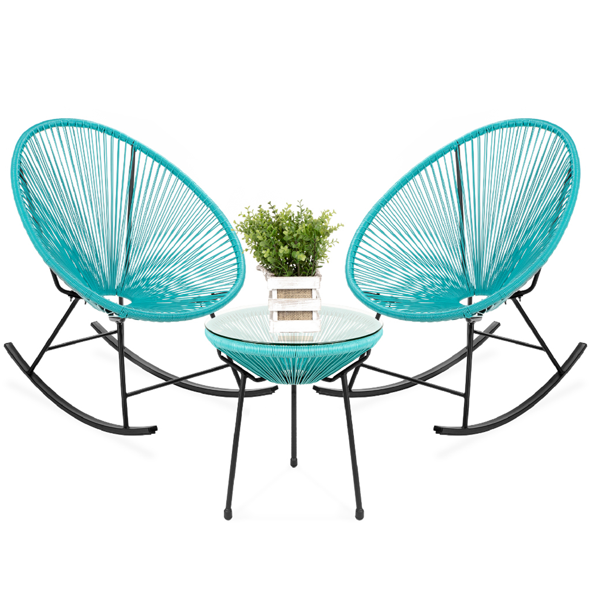 Best Choice Products 3-Piece All-Weather Patio Woven Rope Acapulco Bistro Furniture Set w/ Rocking Chairs, Table - Blue - image 1 of 7
