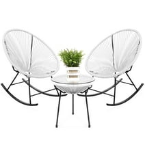 Best Choice Products 3-Piece All-Weather Patio Woven Rope Acapulco Bistro Furniture Set w/ Rocking Chairs, Table - White