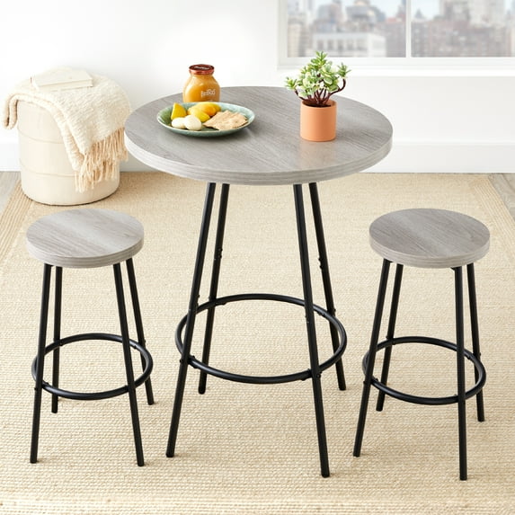 Best Choice Products 3-Piece Bistro Set, Modern Round Counter Height Dining Set w/ 2 Stools, Metal Frame - Light Gray