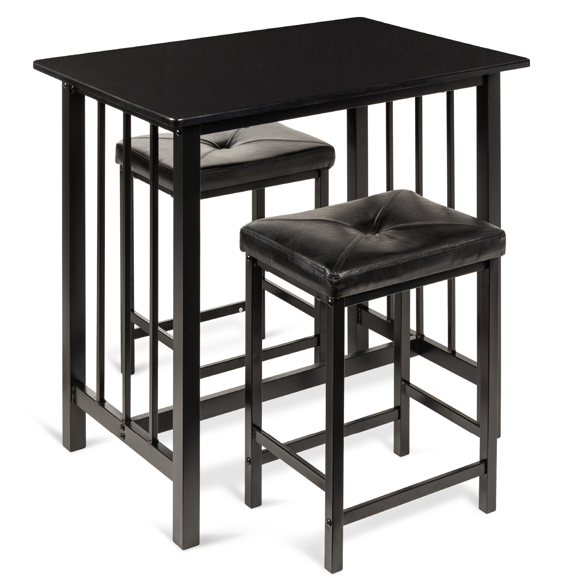 Best Choice Products 3-Piece Counter Height Dining Table Set w/ 2 Faux Leather Stools, Space-Saving Design - Black - image 1 of 7