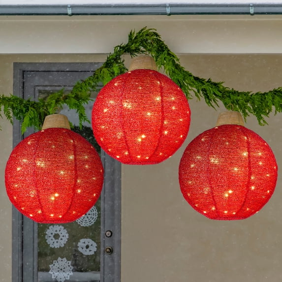 Best Choice Products 3-Piece Hanging Pop-Up Outdoor Christmas Ornaments, LED Lights, 8 Light Functions - Red